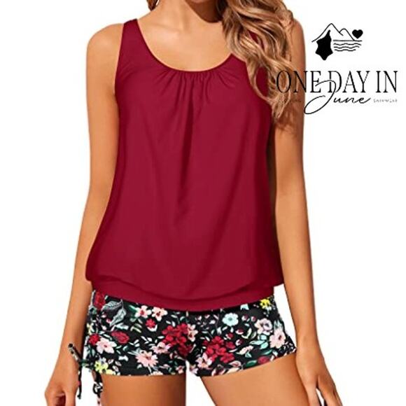 Yonique Boyshort Blouson Tankini Swimsuit Size L - Picture 1 of 6